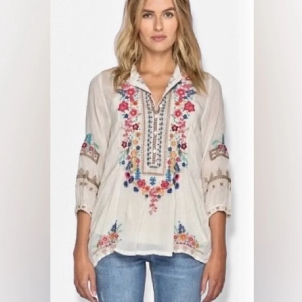 Johnny Was Sarabeth Georgette Embroidered Tunic - Picture 1 of 9